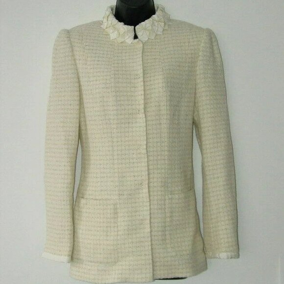 NWT ELIE TAHARI Cream Ivory Wool Madelena Tweed Jacket 42/6 - Picture 1 of 8